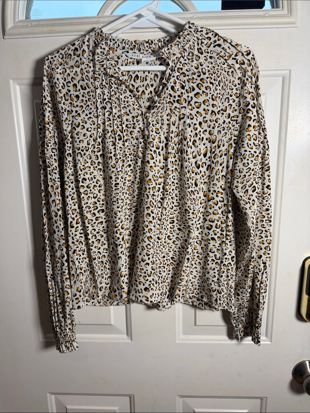 Veronica Beard Cream Leopard-Print Long Sleeve Shirt